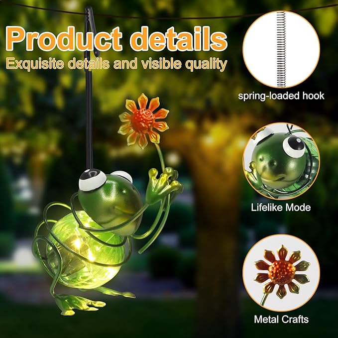 2 Pack Frog Solar Outdoor Hanging Lantern Creative Small Sculpture Lights Durable Waterproof Lamp Suitable for Festivals Garden Decor Birthday Gifts for Grandma Mom Women Girl