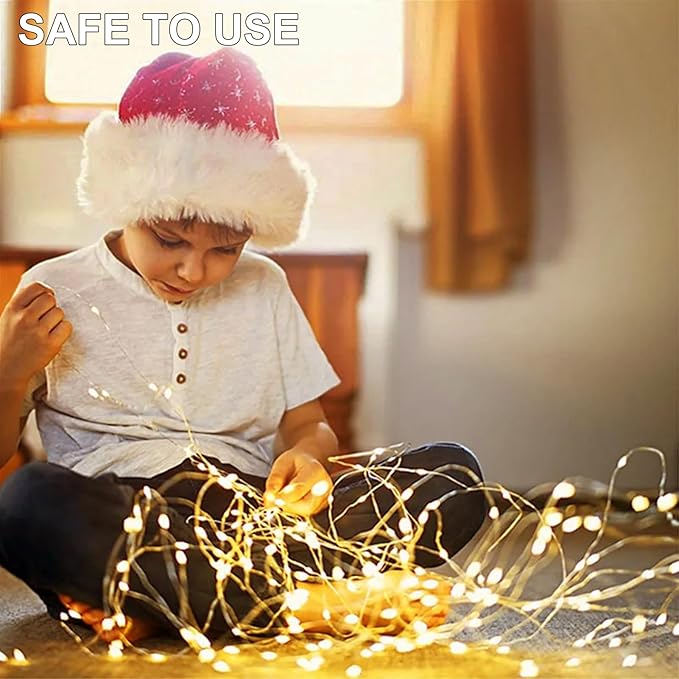 4 Pack Battery Operated Fairy Lights 16.4 Ft 50 LED Christmas Fairy Lights with Auto Timer 8 Modes, Waterproof Silver Wire Battery Twinkle Lights for Wedding Christmas Decor (Warm White)