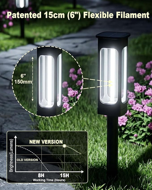 Solar Pathway Lights Outdoor 6 Pack, Upgraded Brighter 6 Inch extended filament Solar Garden Lights, Waterproof Up to 15 Hrs Lighting for Yard Garden Walkway Driveway Landscape Patio Decor (White)