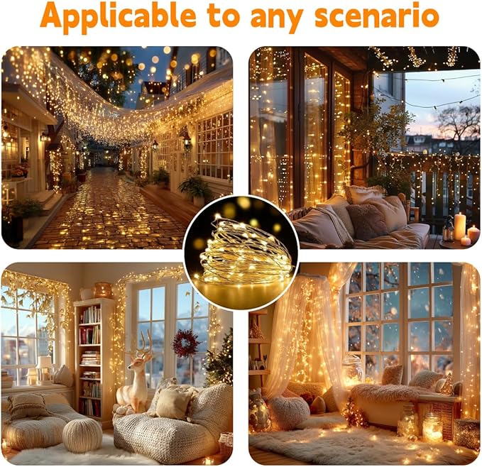HXWEIYE Rechargeable Fairy Lights with Remote, 2 Pack 33ft 100LED Twinkle Lights with DIY Timer & Light Sensor, Waterproof Outdoor String Lights for Bedroom Patio Christmas Tree Decor, Warm White