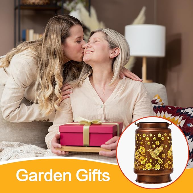 2 Pack Hummingbird Solar Lanterns Outdoor Waterproof Garden Decor Birthday Gifts for Women Mom Grandma Hanging Solar Lights Metal Lantern Decoration Outside for Porch,Patio,Yard,Backyard