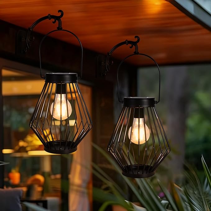 Solar Hanging Lantern Outdoor Waterproof, Metal Decorative Light with LED Bulb, Solar Powered Tabletop & Balcony Lighting – Garden Decor for Yard, Patio & Porch, Gift for Mom & Grandma