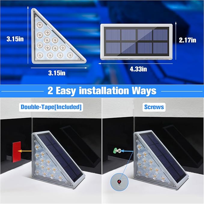 VOLISUN Solar Stair Lights 12 Pack, Solar Step Lights Outdoor Waterproof IP67, LED Outdoor Step Light,Outdoor Light Decor for Garden Stair, Deck, Front Step and Front Porch(Blue Lighting)
