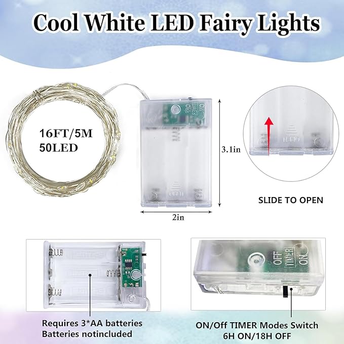 16ft Christmas LED String Lights, Waterproof Timer Lights