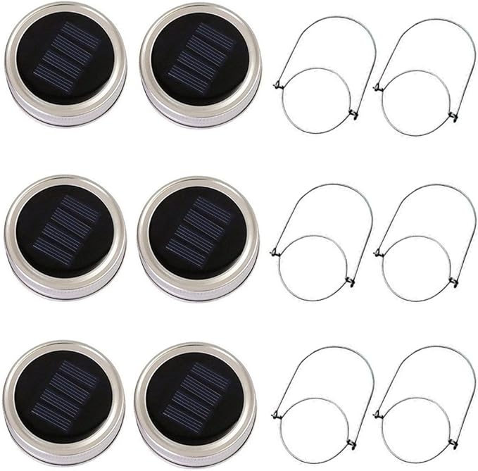 6-Pack Solar-powered Mason Jar Lights 20 LEDs (6 Hanger Included / No Jar),Warm White Glass Waterproof Fairy Hanging Lighting,Outdoor String Lids for Regular Mouth Jars for Patio Lamp Decor