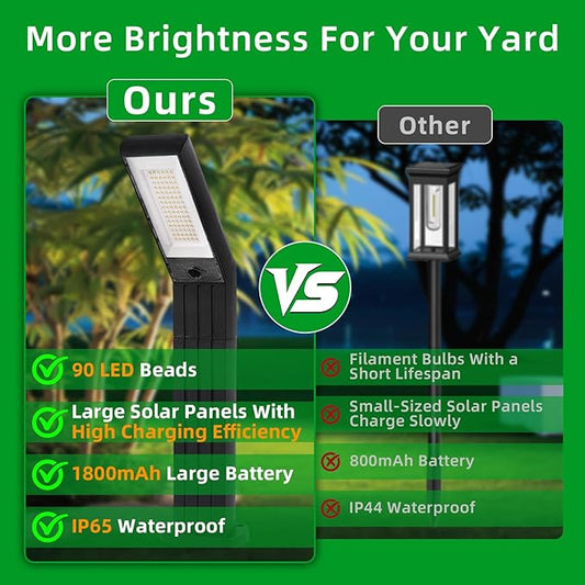 Solar Pathway Lights Outdoor 3 Modes (White/Natural/Warm), 90 LEDs Solar Path Lights with 2 Mounting Ways, Adjustable Height, IP65 Waterproof for Garden, Yard, Driveway, Walkway