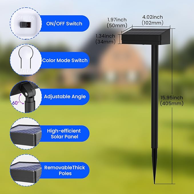 Bright Solar Pathway Lights Outdoor, 12 Pack Solar Powered Garden Lights, Warm White/7 RGB Color Glow, Waterproof, Adjustable Angle, Perfect for Gardens, Yards, Pathways, Driveways