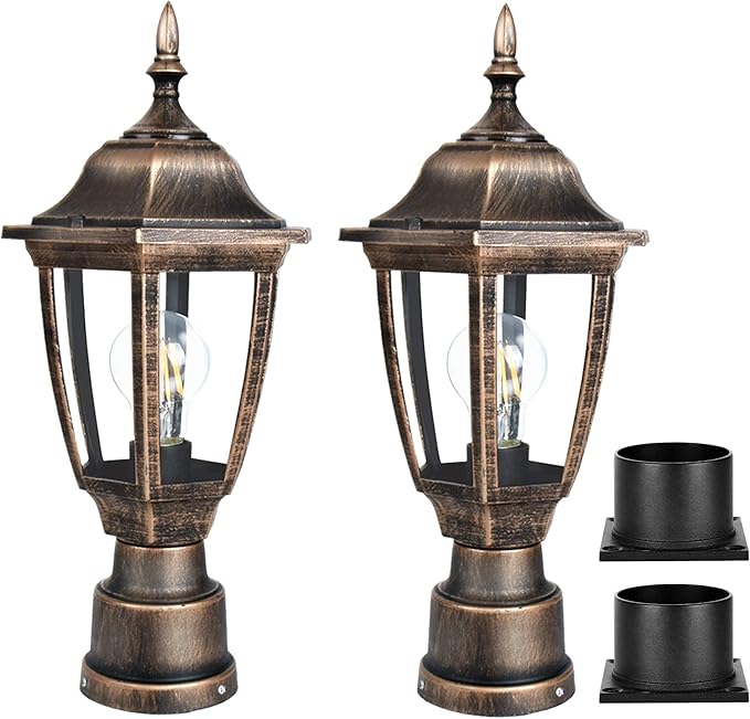 FUDESY Outdoor Post Lights, Electric Exterior Lamp Post Light Fixture with Pier Mount Base, LED Bulb Included, Anti Corrosion Plastic Materials, 2-Pack Pole Lanterns for Garden, Patio, Pathway