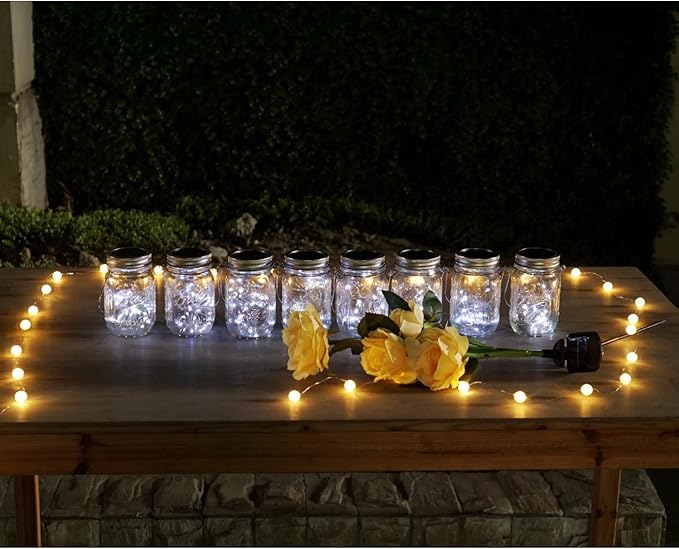Decorman Solar Mason Jar Lights, 8 Pack Waterproof Fairy Star Firefly Lids String Lights with 8 Hangers for Patio Yard Garden Party Wedding Christmas Decoration(Jars Not Included)