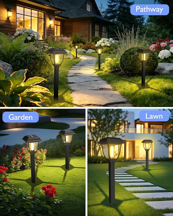 Solar Pathway Lights 12 Pack Outdoor 3000K Bright Auto On/Off Solar Garden Lights Long Lasting Solar Powered Landscape Light for Path Yard Walkway Lawn Driveway Decor Lighting - Warm White