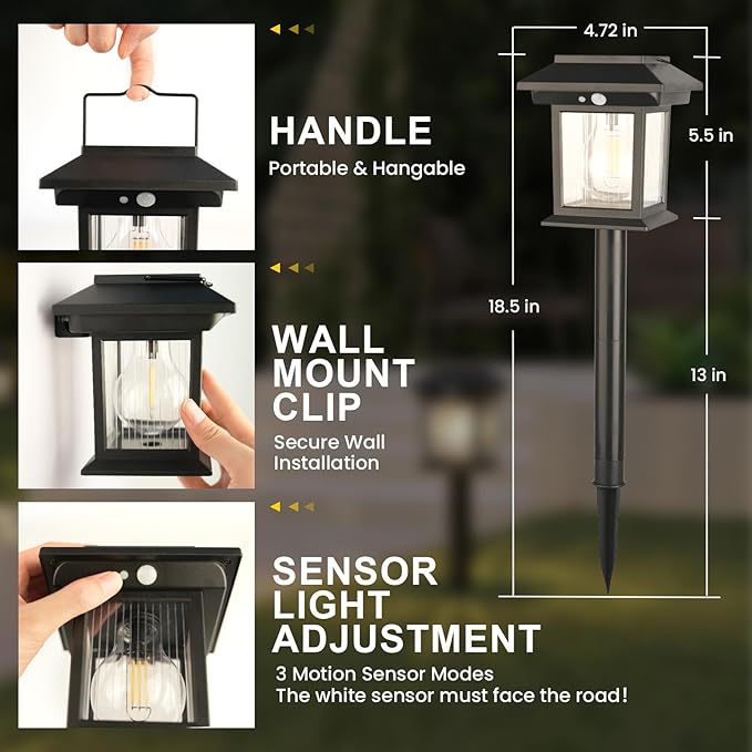 Solar Pathway Lights Outdoor, 6 Pack Bright Solar Lights Outdoor, 3 Auto Modes On/Off, IP65 Waterproof Solar Garden Lights Powered Landscape Lighting for Yard Pathway Landscape Path Patio Camp