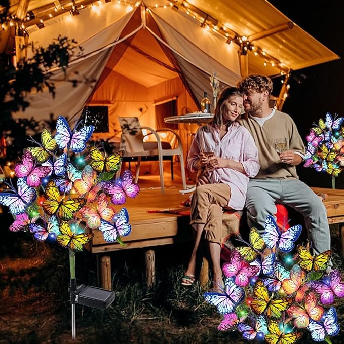 Solar Garden Stake Lights, 8-Pack 176 LED Butterfly & Flower Waterproof Yard Decor Lights