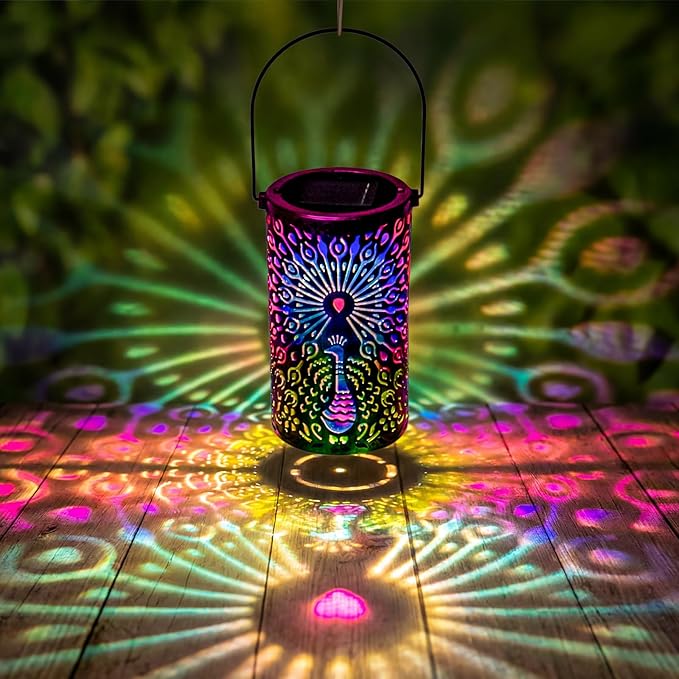 Solar Lanterns Outdoor Waterproof Peacock Decorative Lanterns Birthday Gifts for Women Solar Hanging Lantern for Yard Patio Backyard Porch Decor
