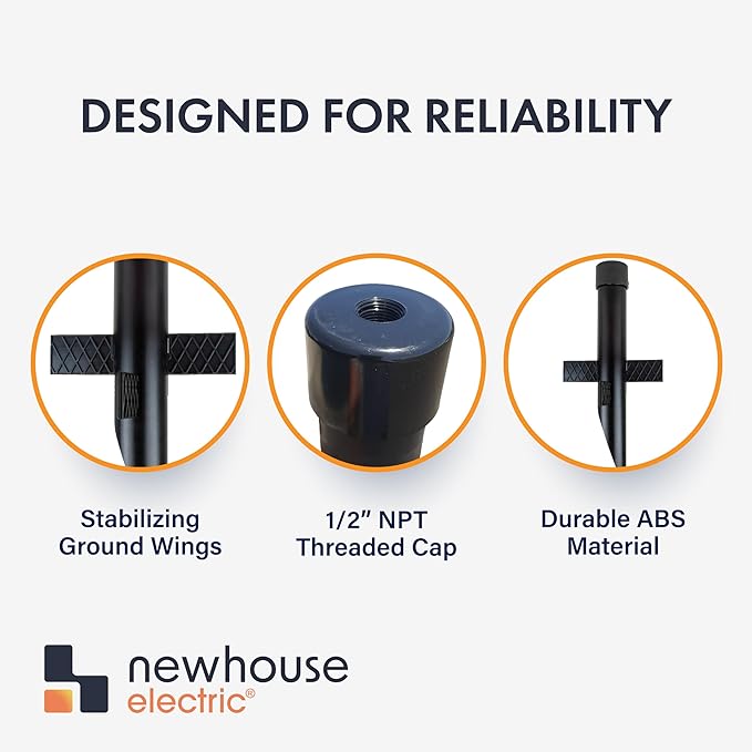 Newhouse Lighting MPOST17 2.5-Inch Outdoor Mounting Post with Cap and Stabilizing Wings for Landscape Flood Lights, Black, 17.63