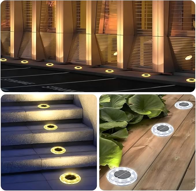 Solar Ground Lights 12 Pack Waterproof Outdoor Solar Lights for Yard Led Solar Garden Lights Bright Solar Powered Disc Light In-Ground Landscape Lighting for Patio Pathway Walkway Driveway, White