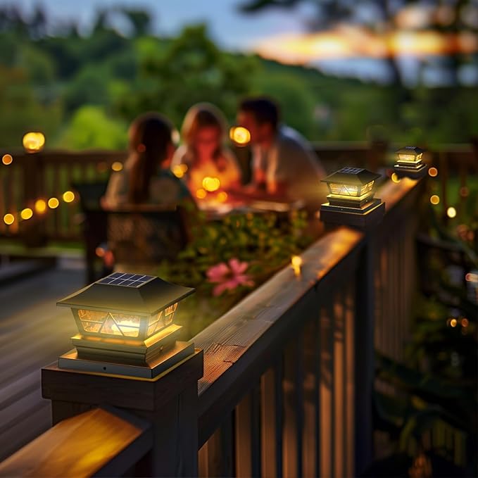 Viewsun Solar Post Lights Outdoor Waterproof RGB Color Changing Modes Fence Post Cap Lights, Deck Post Lights Solar Powered for 4x4 5x5 6x6 Wooden or Vinyl Yard Garden Patio Decor, Black(8 Pack)
