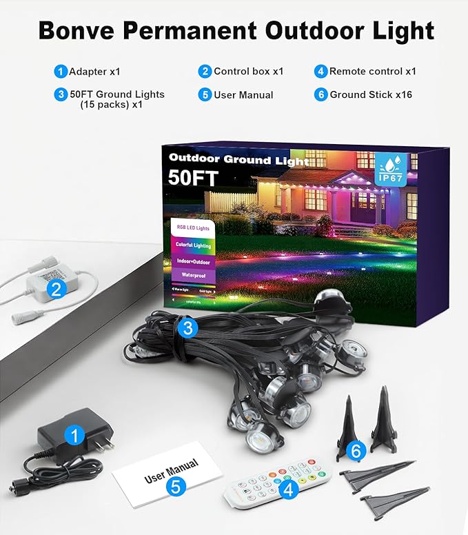 50Ft Permanent Outdoor Ground Lights Smart Color Changing, Pathway Christmas Lights Waterproof, Walkway Lighting for Outside Garden Back Yard Driveway Patio Sidewalk Landscape Path Decorations