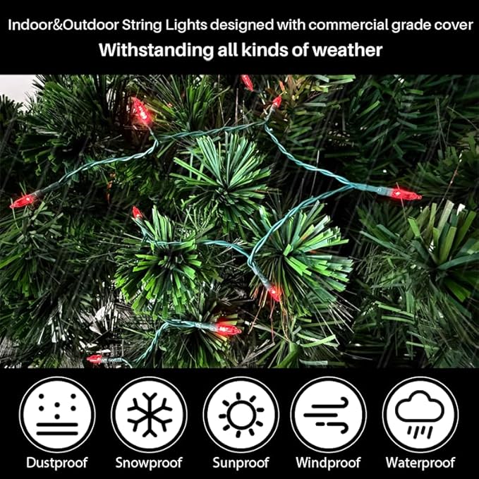 50 LED Christmas Twinkle Lights, 16ft Waterproof for Yard