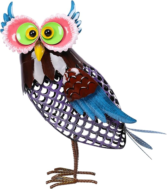 MUMTOP Solar Lanterns Outdoor Waterproof - Colorful Metal Owl Solar Lights Decorative, Hollow Out Owl Light Tabletop Lantern Lamp Ornaments for Yard Patio Garden Outside Decorations