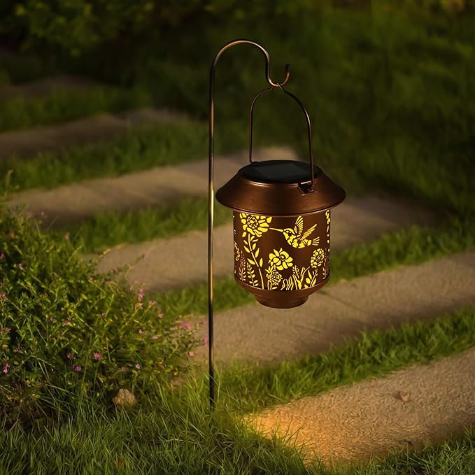 Solar Lantern Outdoor Hanging Lights Gifts for Women Mom Metal Garden Decor Outside Waterproof LED Lanterns for Patio(Hummingbird-2P)