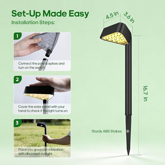 Solar Pathway Lights Outdoor, 8 Pack, 15 LED Brighter Solar Path Lights Waterproof with Upgraded Solar Panel, Up to 12Hrs Modern Landscape Lights for Backyard Garden Walkway Driveway Patio Lawn Decor