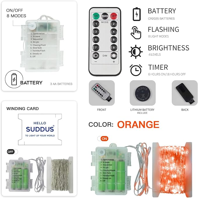Halloween Fairy Lights, 66ft 200 LED Battery Twinkle Lights