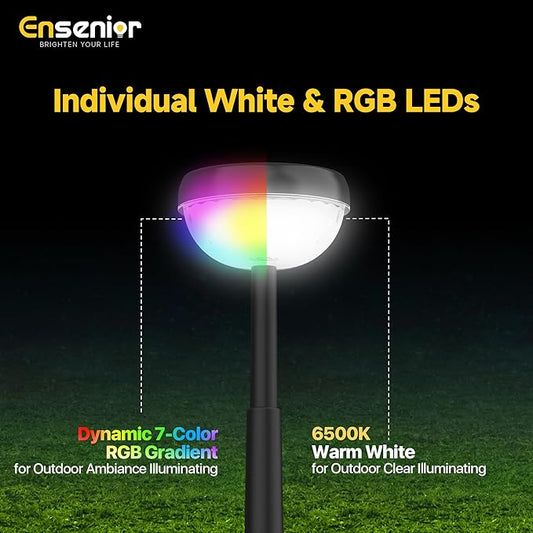Ensenior Solar Pathway Lights IP65 Waterproof, RGB Color Changing & 6500K Cool White, 8-16Hr Runtime, Flower Pattern Garden Lights for Walkway Porch Yard - 6 Pack