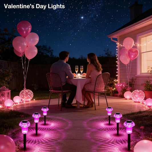 Valentine's Day Solar Lights Outdoor 8 Pack Mother's Day Solar Pathway Lights Outdoor Pink Purple Mushroom LED Waterproof Lighting Stake for Women Outside Yard Path Garden Lawn Landscape