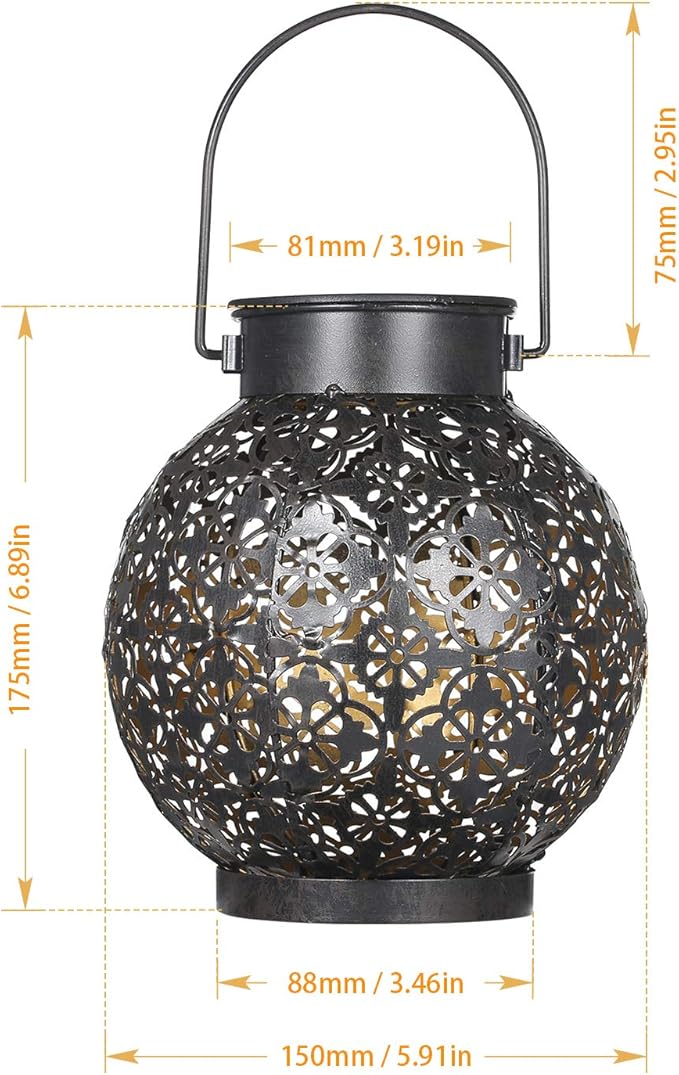 Solar Lanterns Outdoor Hanging Solar Lights Decorative Garden Lights Metal Waterproof Table Lamp for Patio Porch Backyard Pathway (2 Pack)