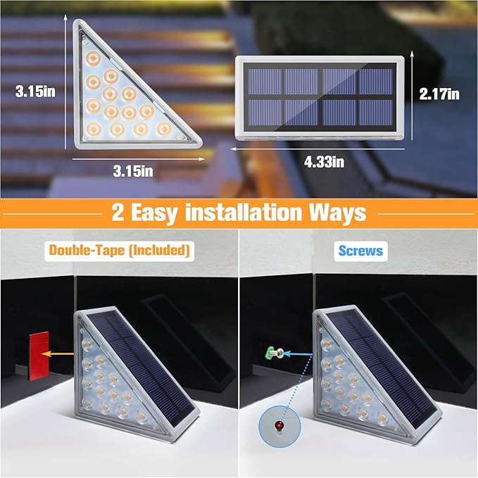 VOLISUN Solar Stair Lights 6 Pack, 7 Fixed Colors, Solar Step Lights Outdoor Waterproof IP67, LED Outdoor Step Light, Deck Light Outdoor Decor for Garden Stair, Front Step, Porch and Patio