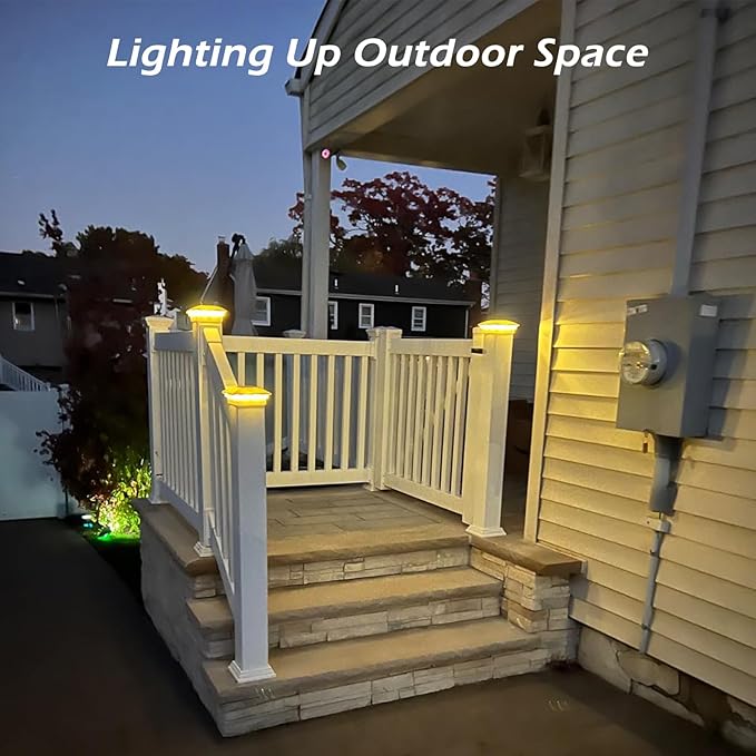 Solar Post Cap Lights Outdoor 12pack, Waterproof Fence Post Solar Lights for 4x4 5x5 6x6 Wood/Vinyl Posts, White Deck Post Lights with 2 Color Modes Decorate Garden Patio Porch Backyard