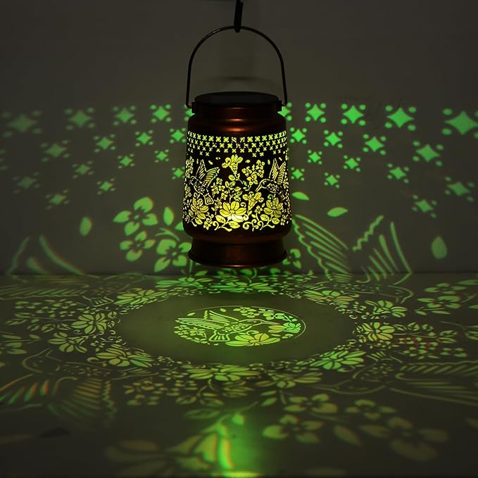 Hummingbird Solar Colorful Lanterns Outdoor Waterproof Hanging, Automatic Color Changing Light, Metal Decor Lanterns for Garden Patio Yard Lawn Backyard, Gifts for Women Mom Grandma