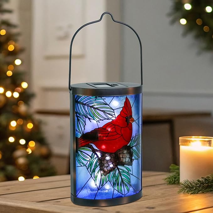 MUMTOP Hanging Solar Lanterns Outdoor Waterproof, Christmas Lantern Cardinal Solar Lights Outdoor Decorative Solar Lanterns Tabletop Lamp for Patio Garden Yard Christmas Decor