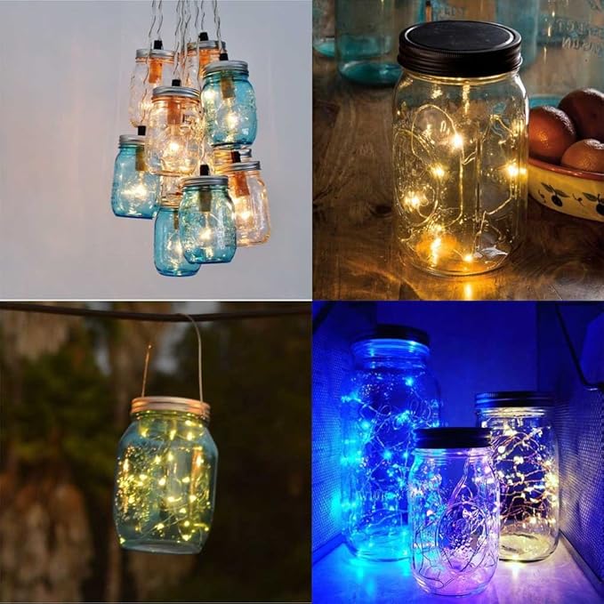 Miaro 6 Pack Mason Jar Lights, 10 LED Solar Warm White Fairy String Lights Lids Insert for Garden Deck Patio Party Wedding Christmas Decorative Lighting Fit for Regular Mouth Jars
