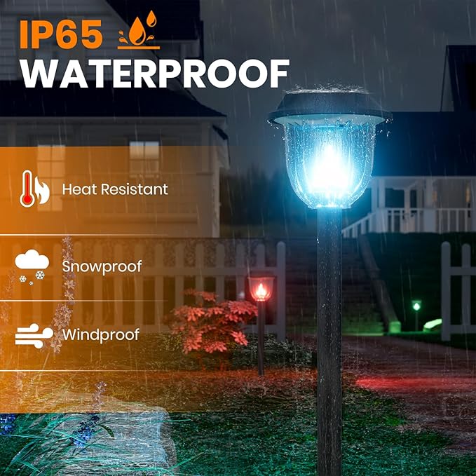 AOSEA 2 Pack Solar Pathway Lights Outdoor Waterproof - Auto RGB Color Changing Solar Lights, IP65, 12H Bright, Durable Plastic - Perfect Christmas Decor for Garden & Walkway【RGB Flash Mode Only】