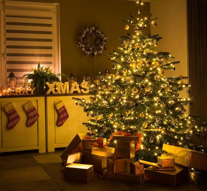 LAMPHOME Christmas Lights 100 Count Mini Yellow Lights 20ft Green Wire Christmas Tree String Lights Set for Outdoor Indoor Christmas Decorations Wedding Decorations Valentines Day Decor