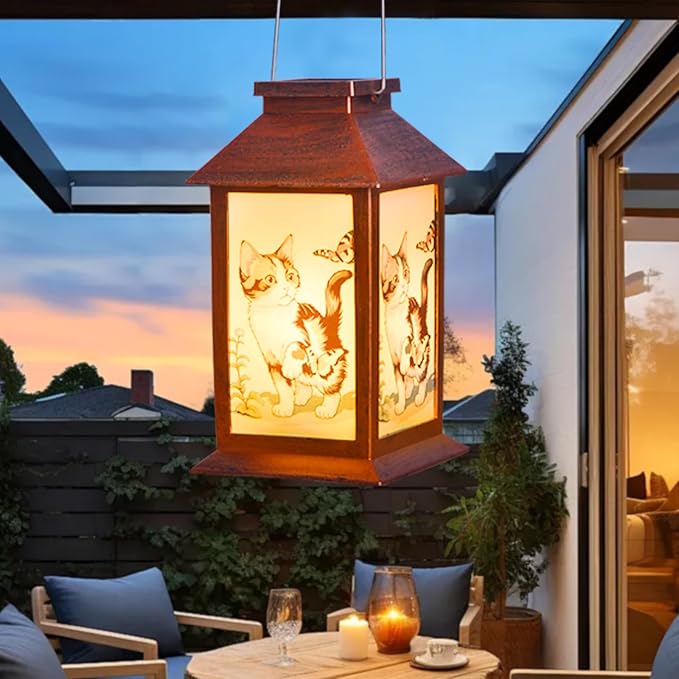 Cat Lantern, Lover Gifts for Mom/Grandma/Women/Sister,Solar Light Gifts Solar Lanterns Outdoor Waterproof Fairy Lights Led Mason Jar Hanging Cat Lamps Decor for Garden Yard Patio