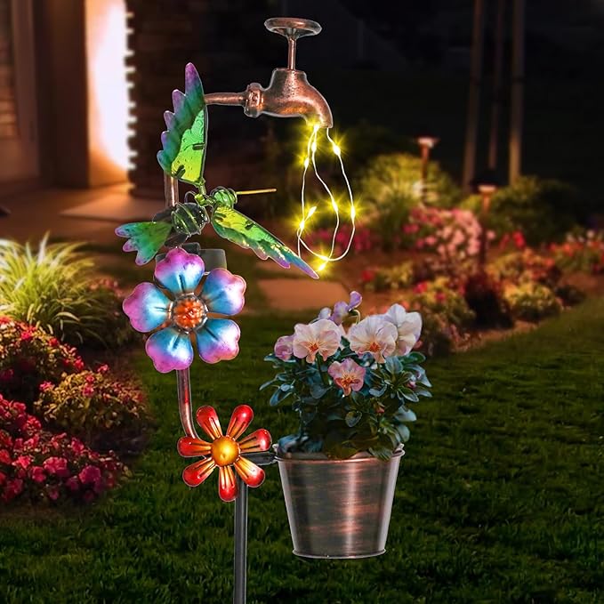 Bshine Solar Garden Lights Outdoor Decorative - Hummingbird Solar Stake with Faucet Pathway Lights for Garden, Yard Outdoor Decorative