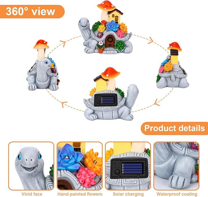 Solar Garden Outdoor Statues Turtle with 8 LED Lights, Shatter-Resistant Resin Tortoise Garden Ornaments for Yard, Patio, Lawn, Balcony, Home, Mom Birthday Gifts for Women Grandma
