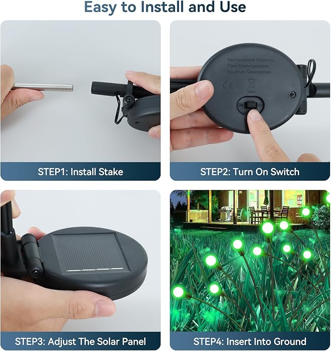 Solar Garden Lights Outdoor Waterproof, 2 Pack 16 LED Swaying Light Firefly Light Outdoor Decor Lights for Pathway Party Christmas Decoration, Unique Gifts for Women, Green