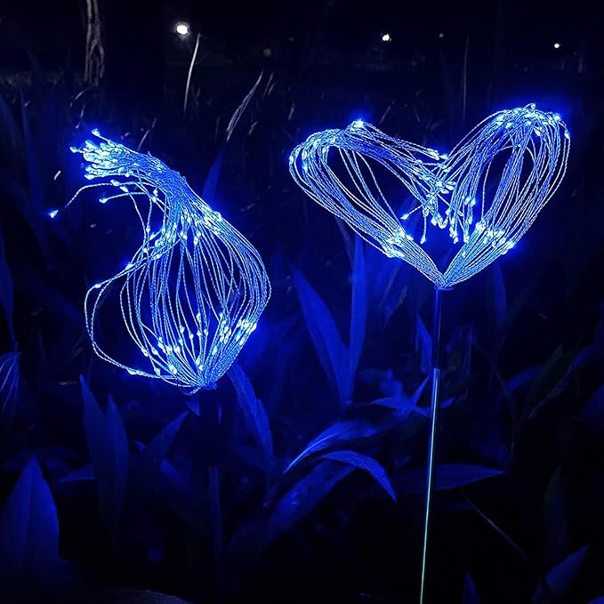 JJGoo Solar Firework Lights, 2 Pack 150 LEDs 2 Lighting Modes Solar Lights Outdoor Waterproof for Garden Patio Walkway Pathway Party Wedding Christmas Decorative - Blue