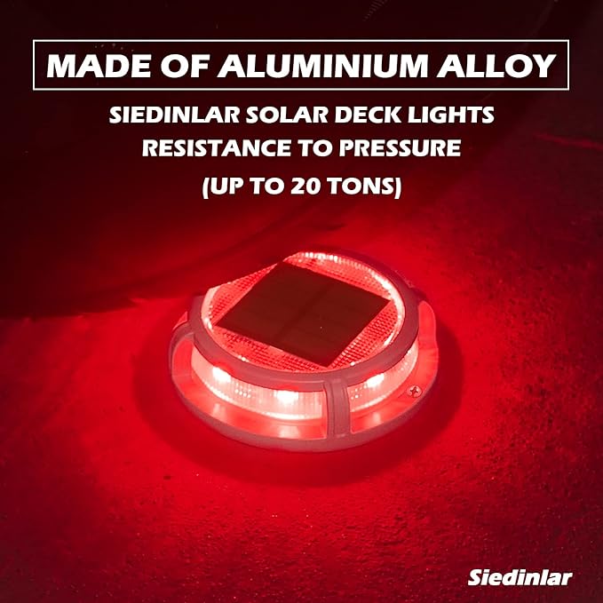 SIEDiNLAR Solar Deck Lights Outdoor 2 Modes 16 LEDs Driveway Markers Dock Light Solar Powered Waterproof for Ground Step Stair Pathway Walkway Garden Yard Road 4 Pack (Blue/Red)