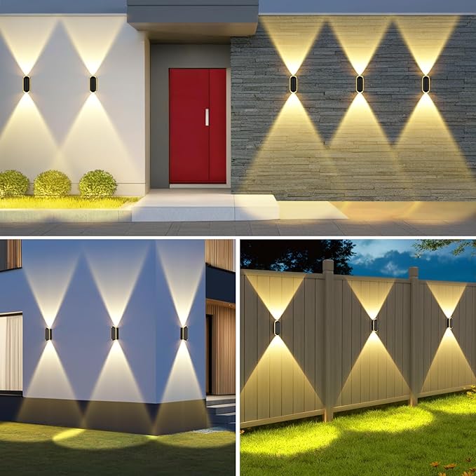 Ellasay Fence Lights Solar Powered: 2 Pack Solar Wall Lights Outdoor Up and Down IP67 Waterproof - 3 Colors Modes Brighter LED Lens Solar Lights Dusk to Dawn 12h for Backyard/Porch/Railing/Balcony