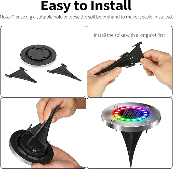 Brizled 12 Pack Color Changing Solar Ground Lights, 16 LED Outdoor Pathway Lights Landscape Lighting, Multicolor Solar Disk Light, Waterproof Disc Puck Light for Pathway Garden Yard Lawn Walkway Decor