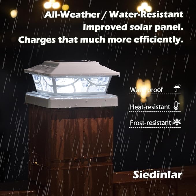 SIEDiNLAR Solar Post Lights Outdoor 4 Modes Fence Deck Post Cap Light for 4x4 5x5 6x6 Vinyl Wooden Posts Garden Patio Decor, Warm White & Cool White Dynamic Lighting White (8 Pack)