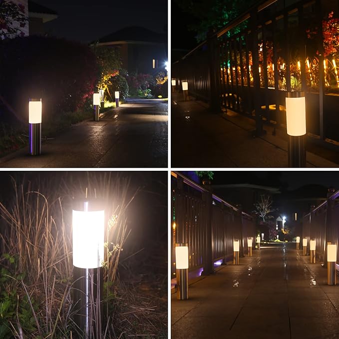 4 Pack Solar Pathway Lights Outdoor, Solar Walkway Lights with Polished Stainless Steel Layer, IP45 Waterproof Outdoor Solar Lights for Garden Yard Landscape Driveway Patio Deco