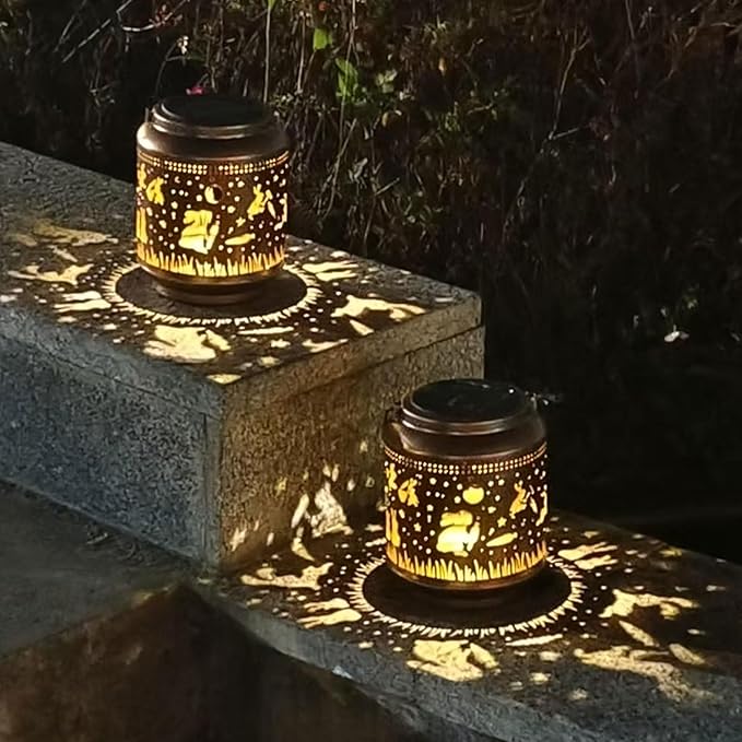 Rabbit Solar Lanterns Outdoor Waterproof Hanging,Garden Decor Metal Watering can Lights,Solar Lights Rabbit Gifts for Women Mom Decorative Lanterns for Patio,Lawn,Porch,Landscape,Pathway,Garden Deco