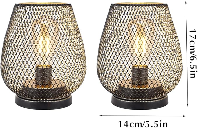 TRIROCKS Set of 2 Medium Battery Powered Outdoor Lantern 6.5'' High Metal Table Lamp Cordless Battery Operated Lamps with LED Edison Bulb for Home Wedding Parties Patio Events Indoors Outdoors(Brown)