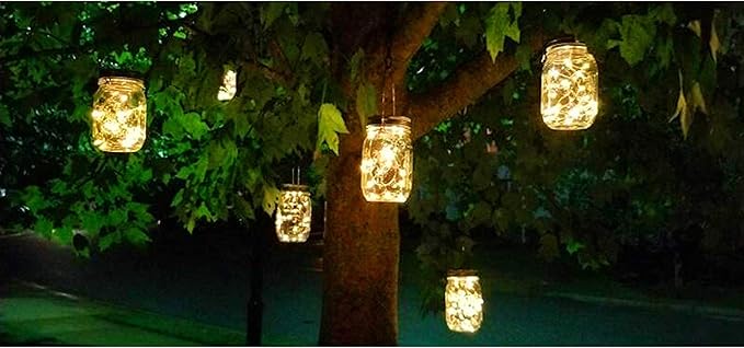 Solar Fairy Jar Lights,4 Pack 30 Led Mason Jar Decor Firefly Lights,for Outdoor Patio Garden Table Decorations Solar Lantern Mother's Day Gift(Mason Jars/Hangers Included)