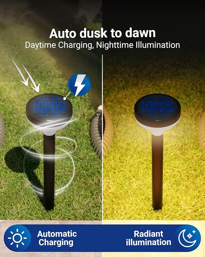 Sunco 6 Pack Round Solar Pathway Lights Outdoor, Super Bright 120 LM, 2CCT 2700K/4000K, Dimmable Path Lights for Garden, Backyard, Walkway, Driveway